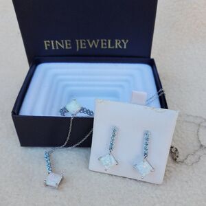 10K lab created opal necklace, earrings, and ring set